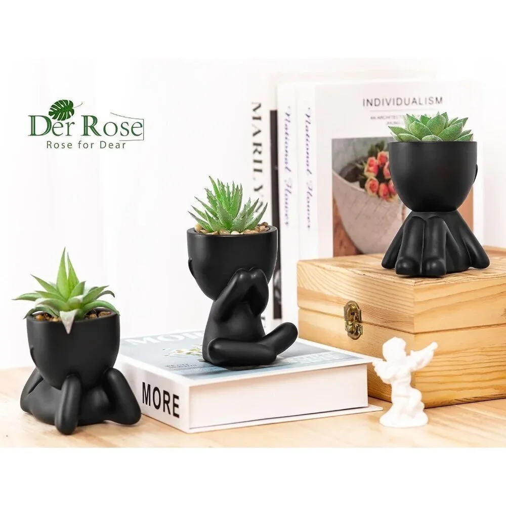 Rose 3pcs Fake Succulents Black Plants Artificial Bathroom Bedroom Home Decor